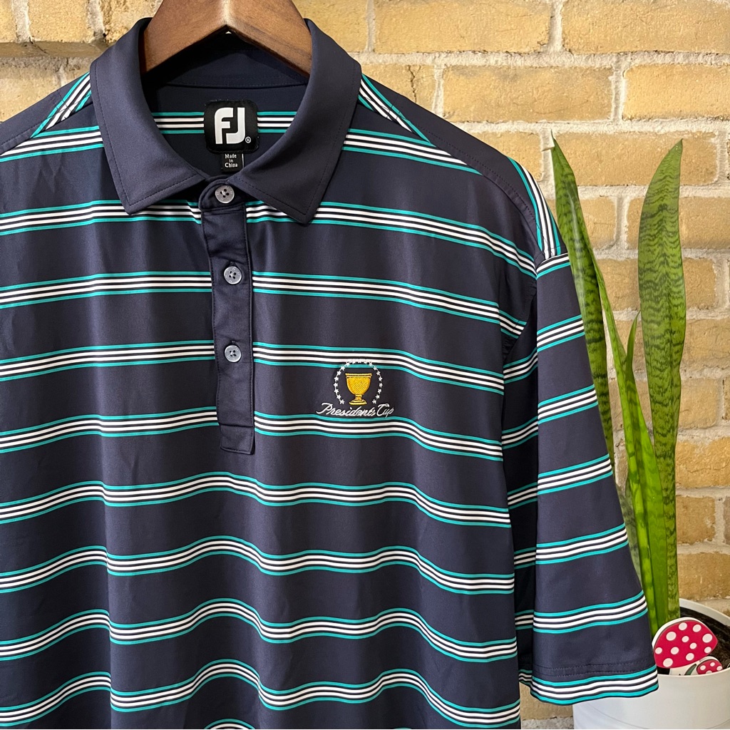 Fj Footjoy Mens Presidents Cup Blue Striped Golf Polo Shirt Size Xl